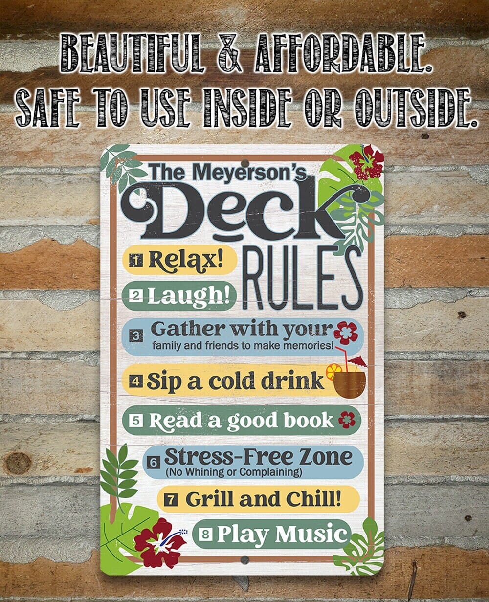 Personalized - Deck Rules Relax Laugh Gather With Your Family - Metal Sign
