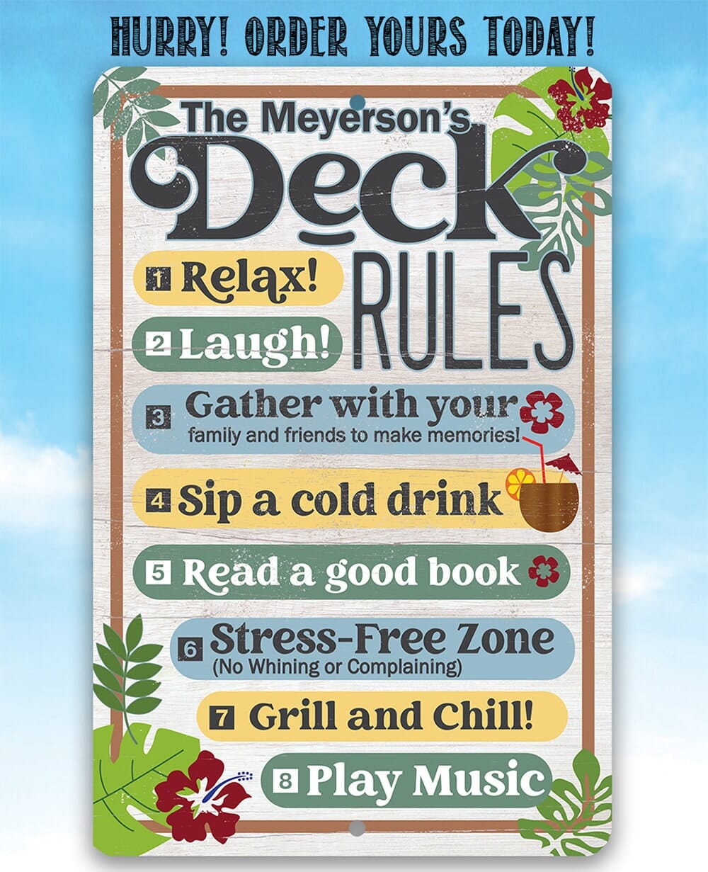 Personalized - Deck Rules Relax Laugh Gather With Your Family - Metal Sign