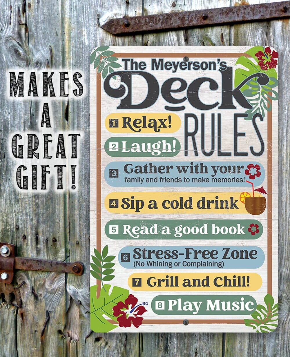 Personalized - Deck Rules Relax Laugh Gather With Your Family - Metal Sign
