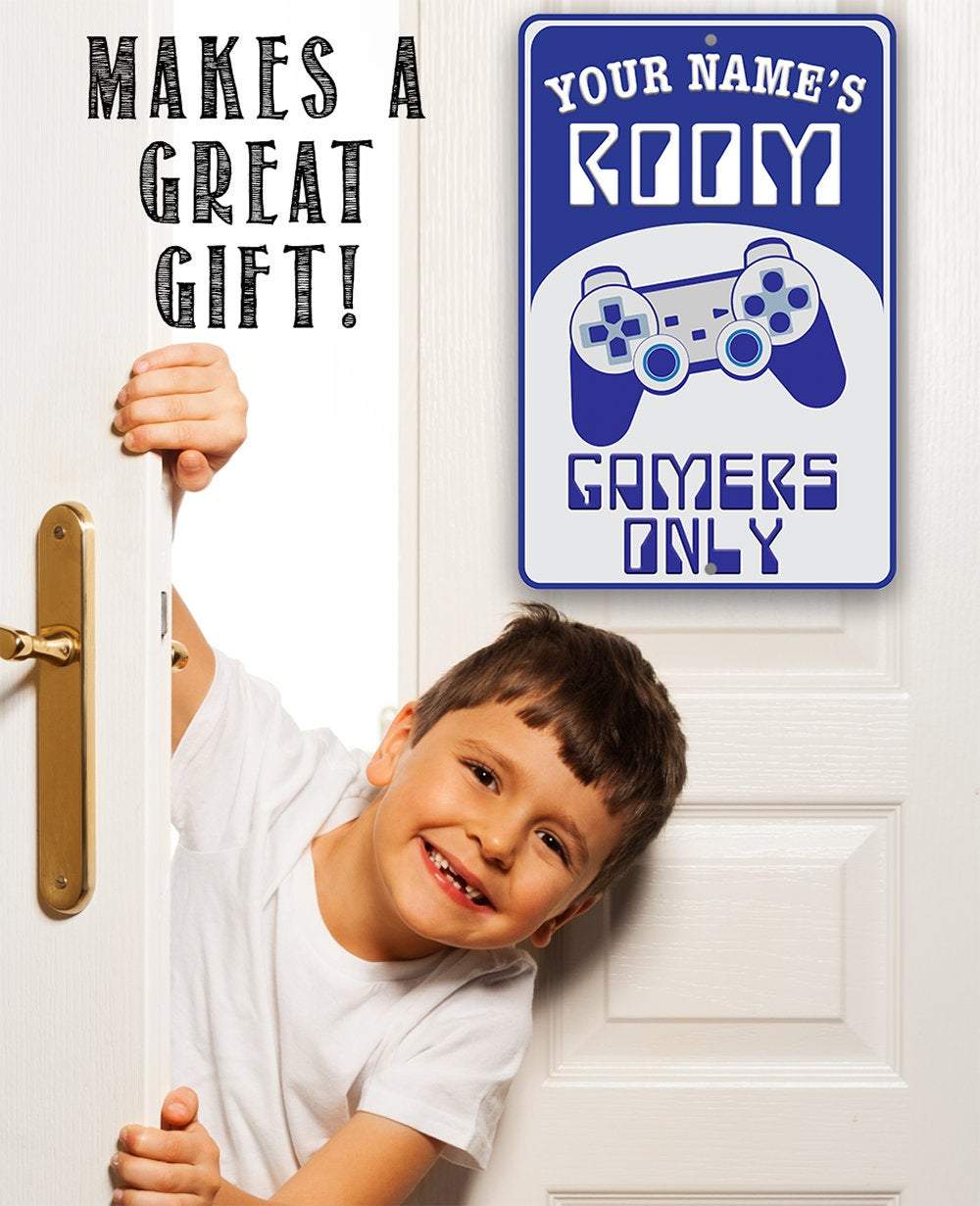 Personalized - Gamers Only - Blue - Metal Sign