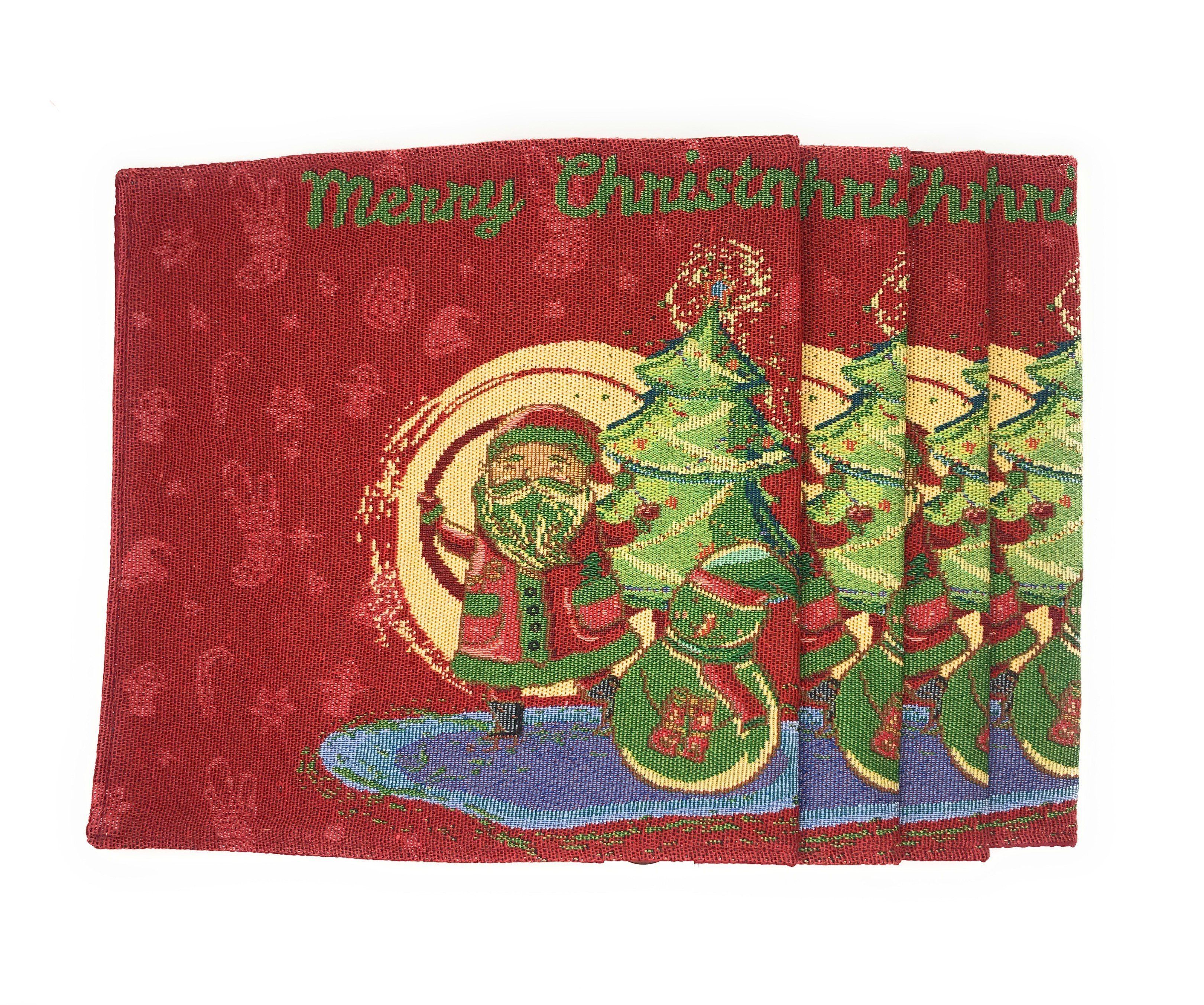 DaDa Bedding Set of 4-Pieces Red Santa Claus Christmas Tapestry Placemats 13” x 19” (17615)