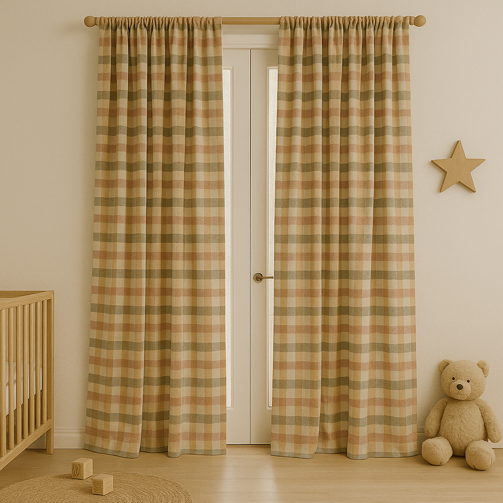 Pastel Plaid Linen Curtains – Custom Size – Light Filtering or Blackout Lined – 5 Colours-1