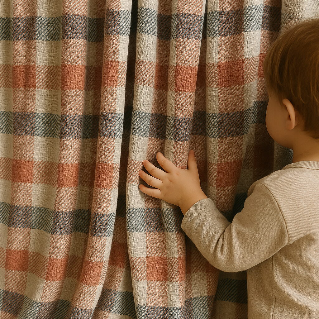 Pastel Plaid Linen Curtains – Custom Size – Light Filtering or Blackout Lined – 5 Colours-4