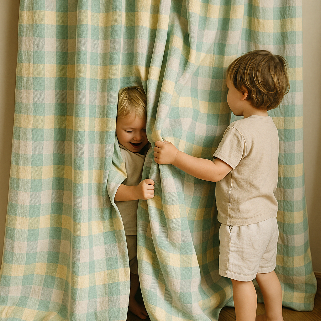 Pastel Plaid Linen Curtains – Custom Size – Light Filtering or Blackout Lined – 5 Colours-2