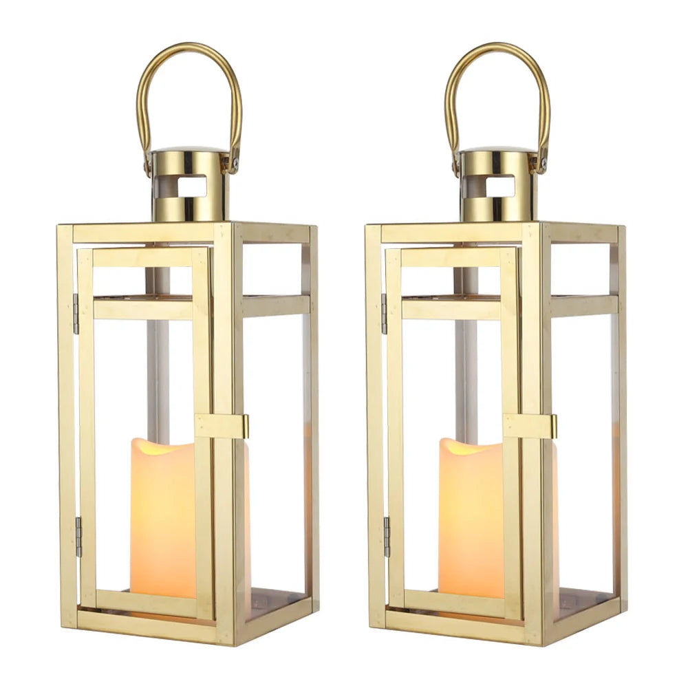 12'' High Metal Candle Holder Outdoor Candle Lantern with Tempered Panels-0
