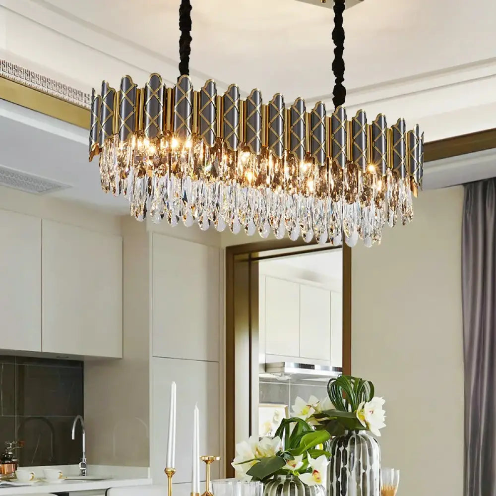 Post-Modern Black Crystal Chandelier | Dining Room Lighting