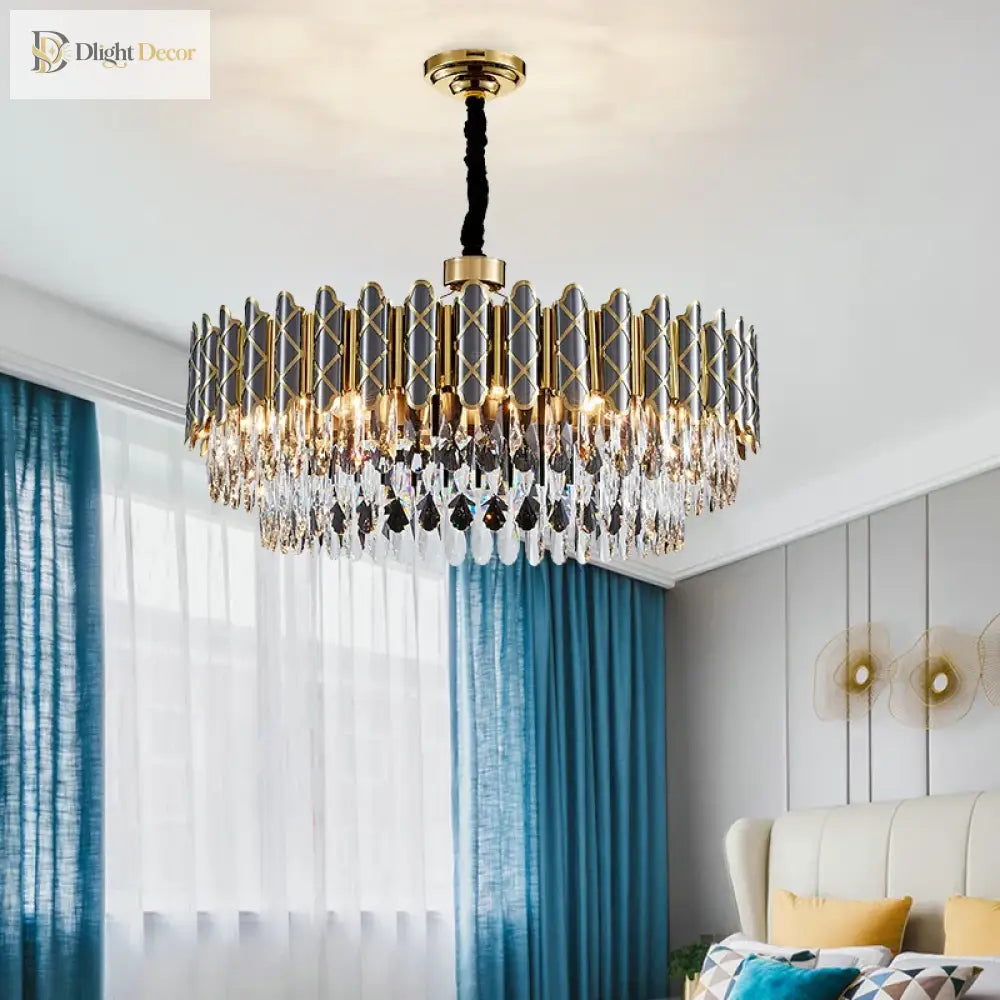 Post-Modern Black Crystal Chandelier | Dining Room Lighting