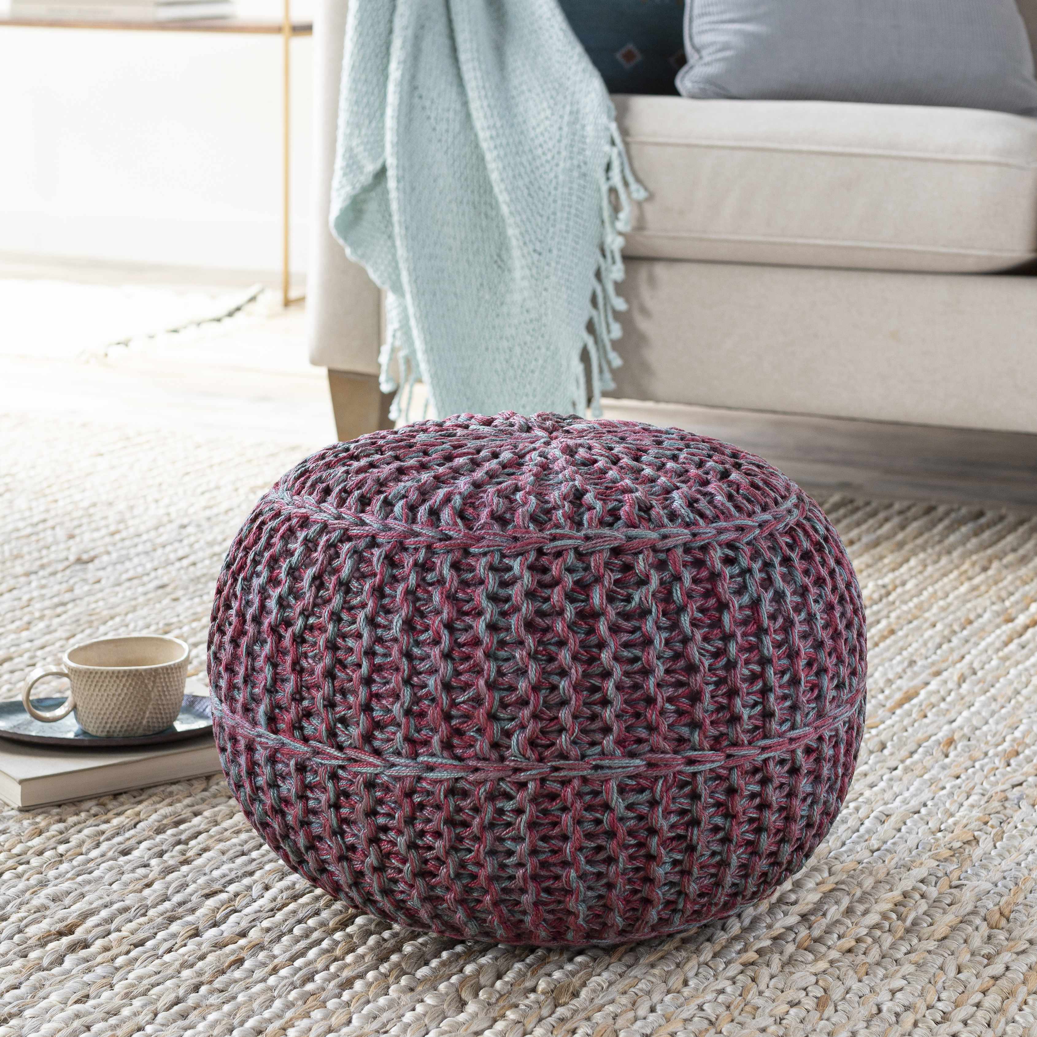 Penamacor Burgundy Knitted Pouf-1