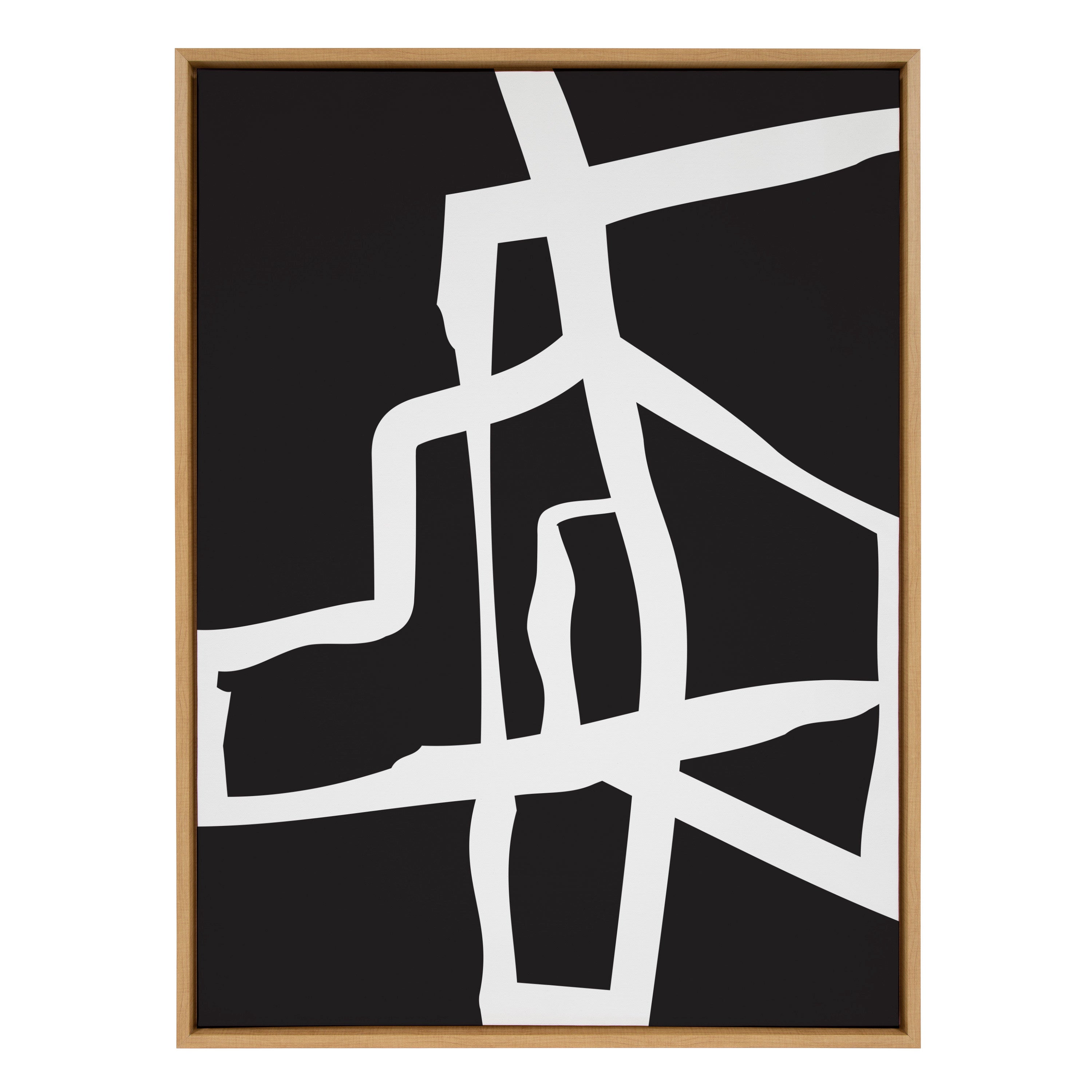 Sylvie Bold Sophisticated Abstract White Stroke Framed Canvas by The Creative Bunch Studio