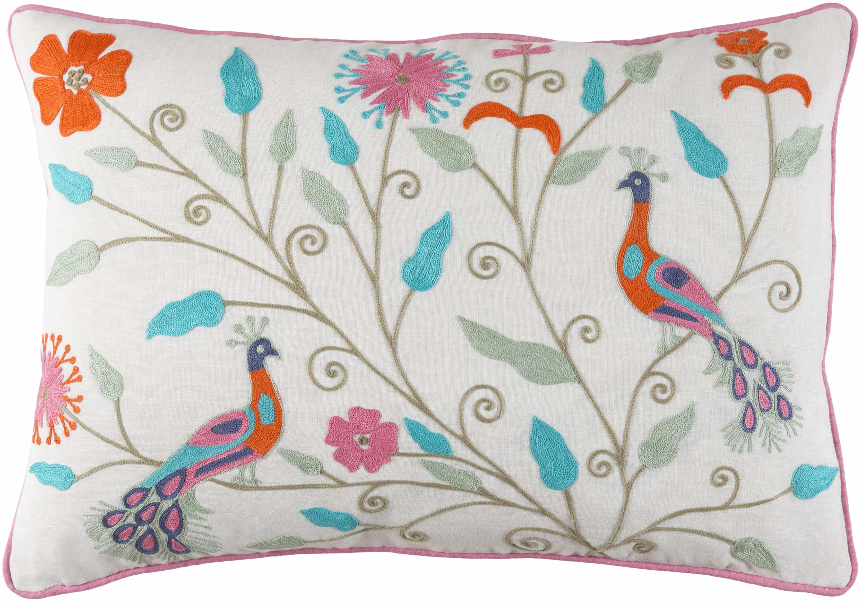 Peterhead Peacock Embroidery Floral Accent Pillow - Clearance - PRHOMZ