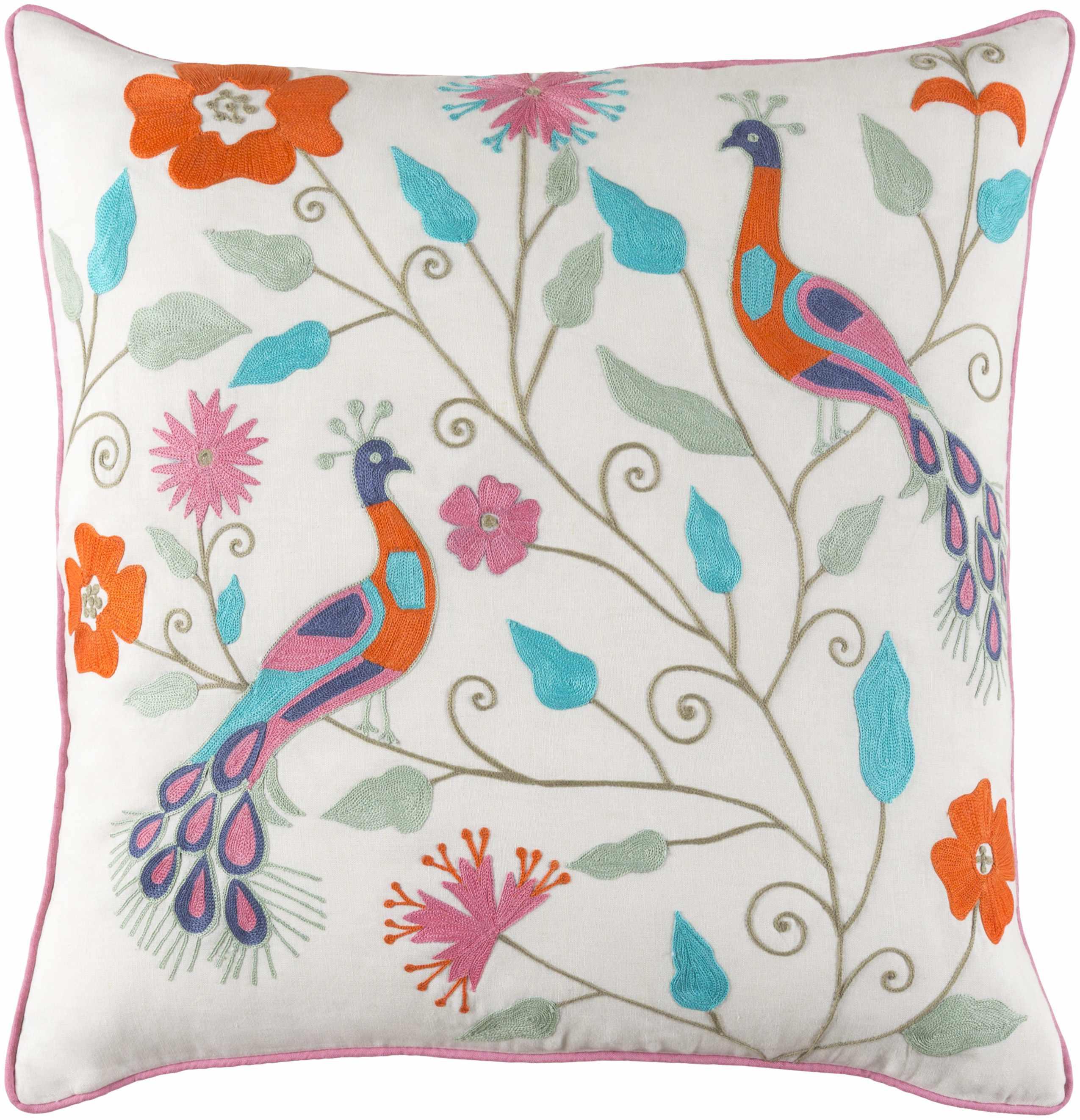 Peterhead Peacock Embroidery Floral Accent Pillow - Clearance - PRHOMZ