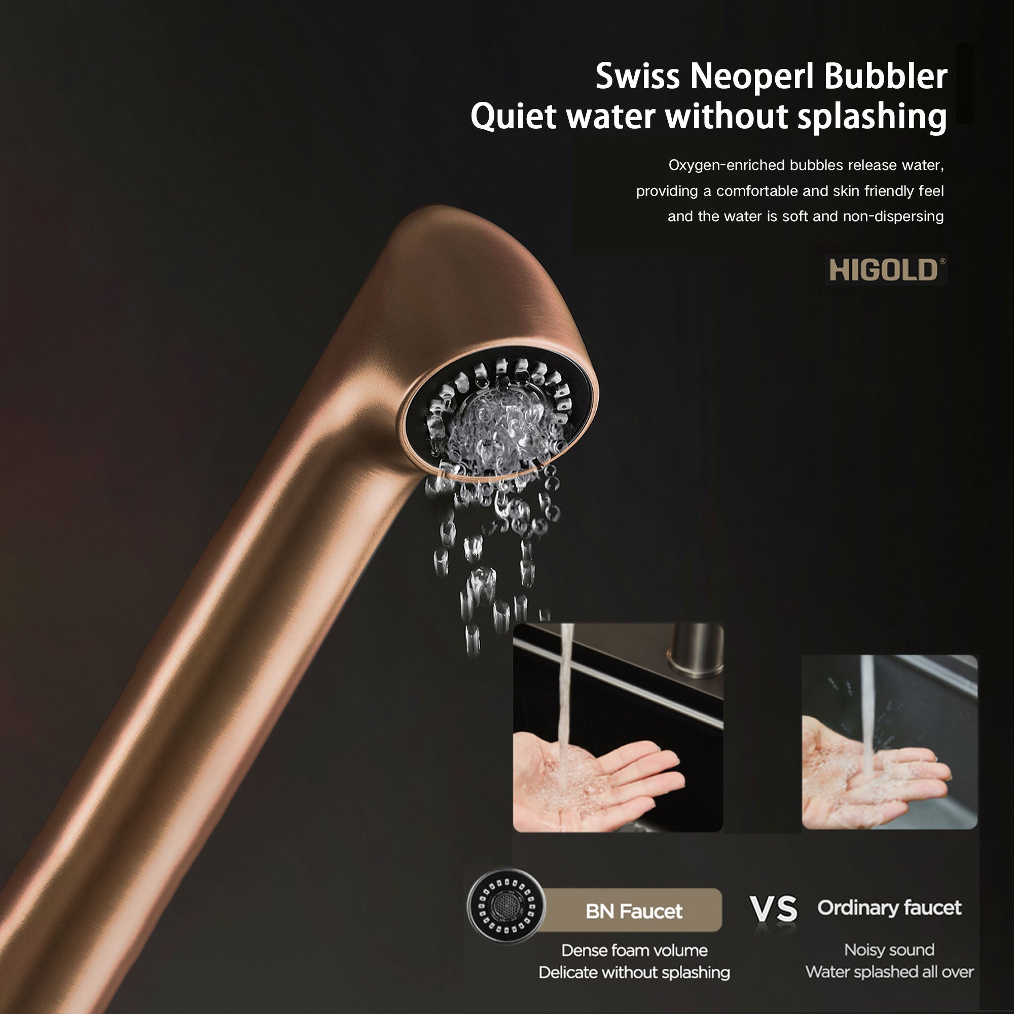 HIGOLD BN4.0 Single Handle Pull Down Kitchen Faucet with IF Award,Black Gold finished