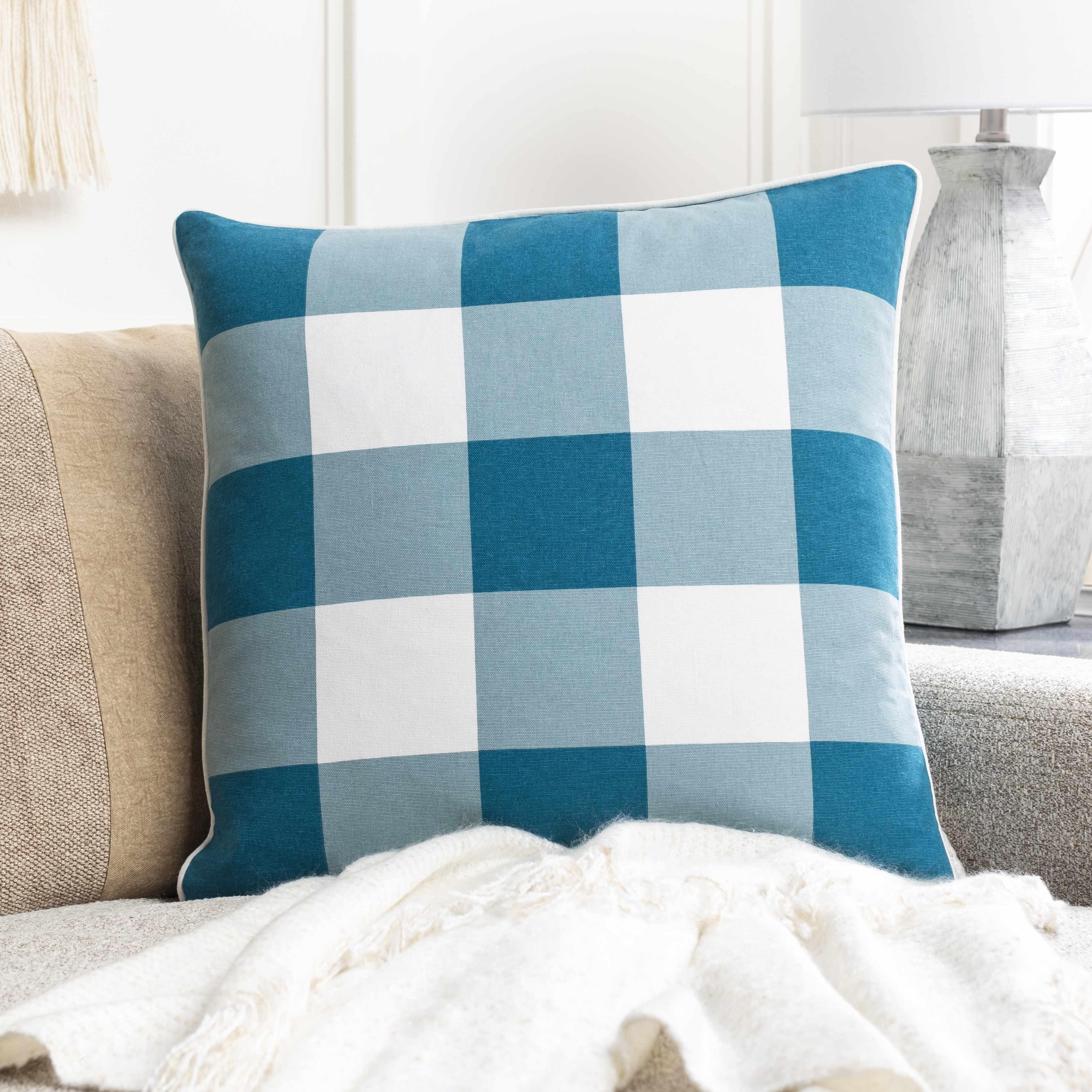 Purfleet Teal Plaid Square Throw Pillow - Clearance - PRHOMZ
