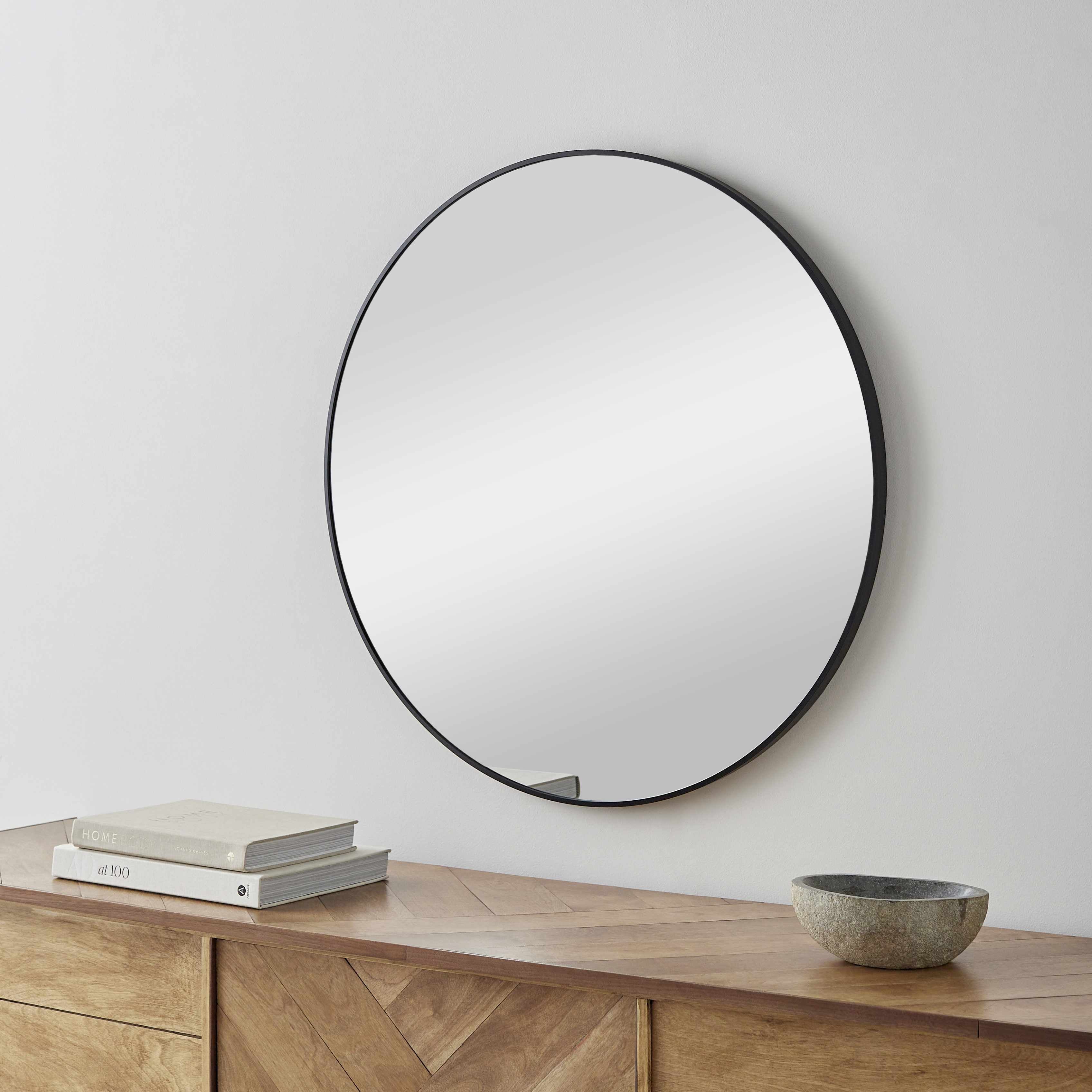 Round Mirror with Black Aluminum Frame-0