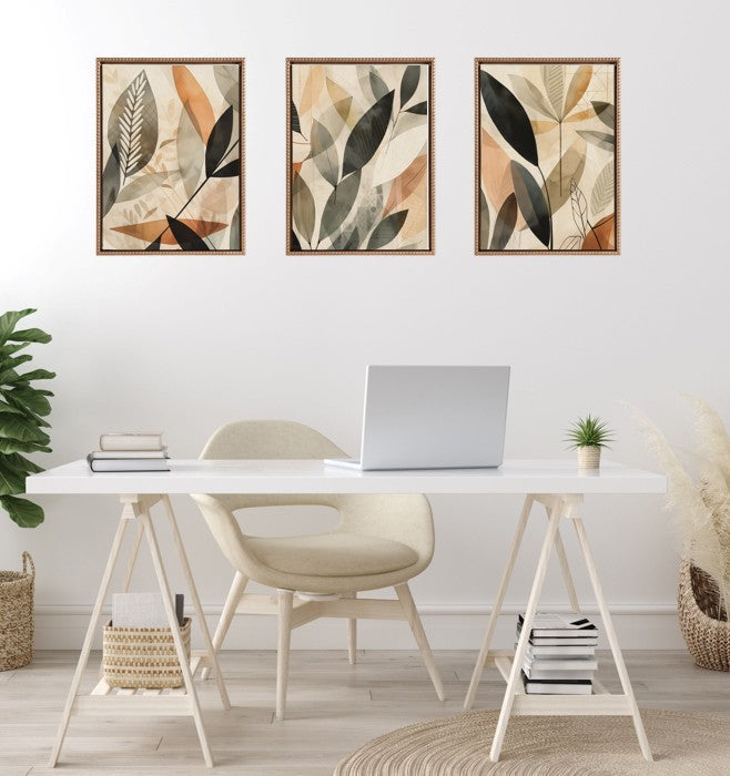 Sylvie Abstract Blue and Gray Earth Tone Botanical Framed Canvas Art Set by The Creative Bunch Studio