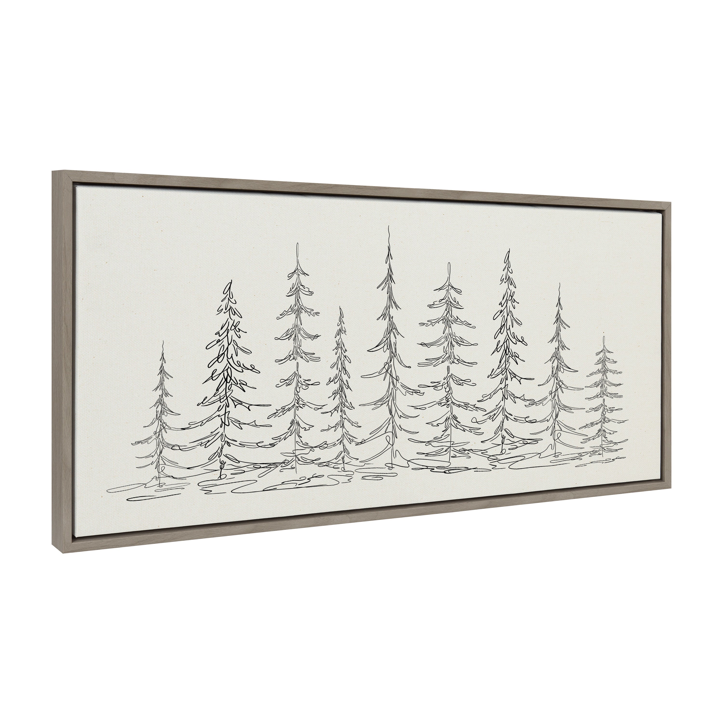 Sylvie Minimalist Evergreen Trees Sketch Framed Canvas by The Creative Bunch Studio