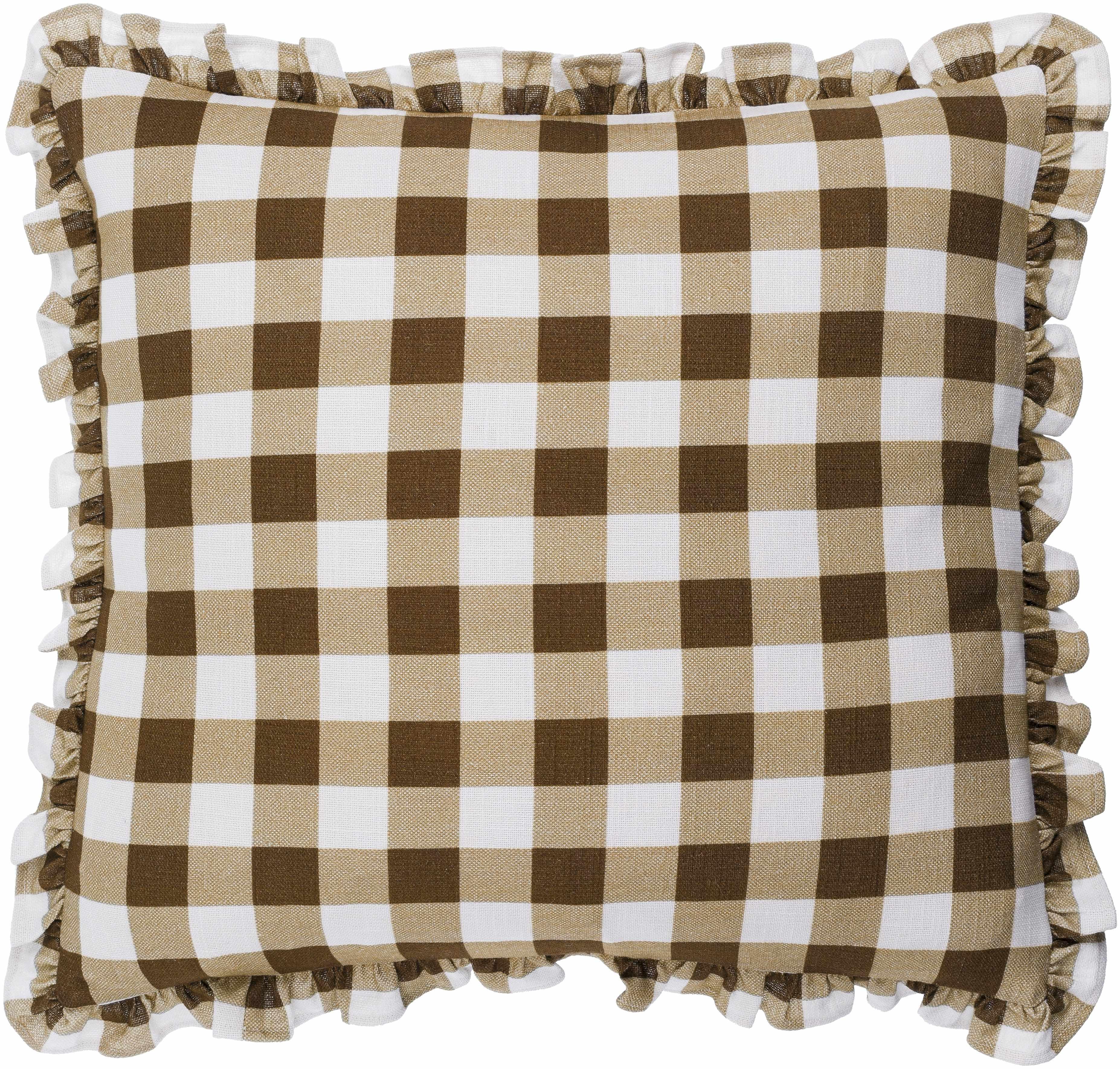 Aelwen Brown Plaid Ruffled Throw Pillow - PRHOMZ
