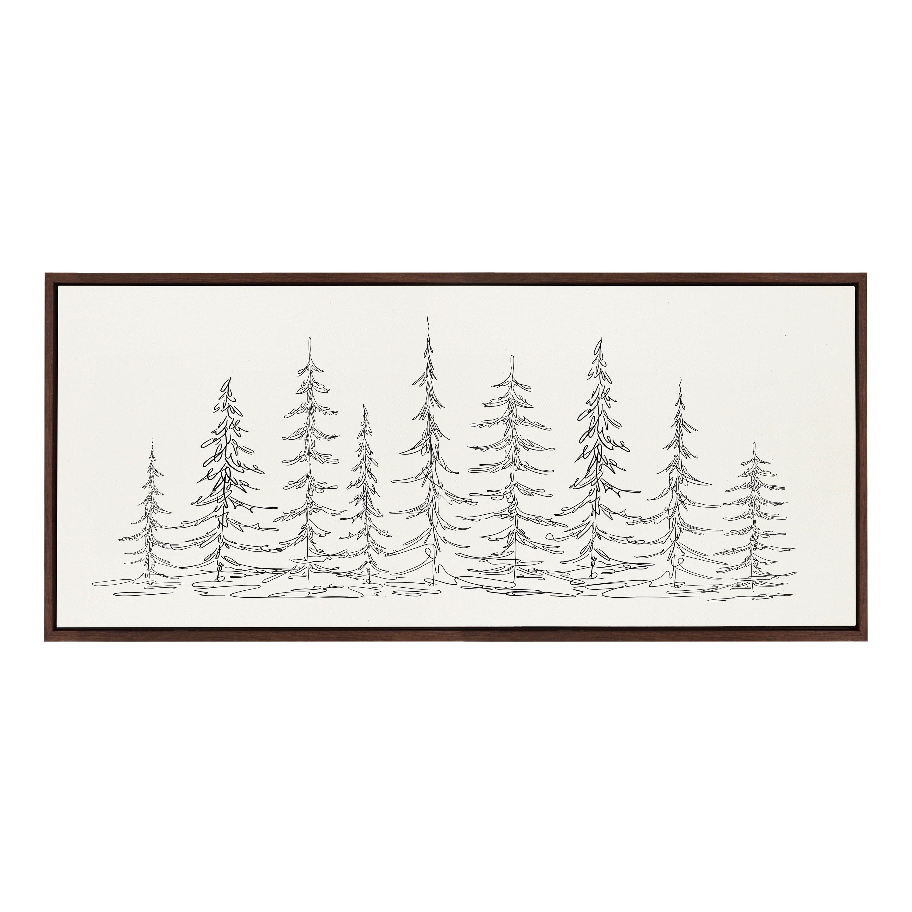 Sylvie Minimalist Evergreen Trees Sketch Framed Canvas by The Creative Bunch Studio