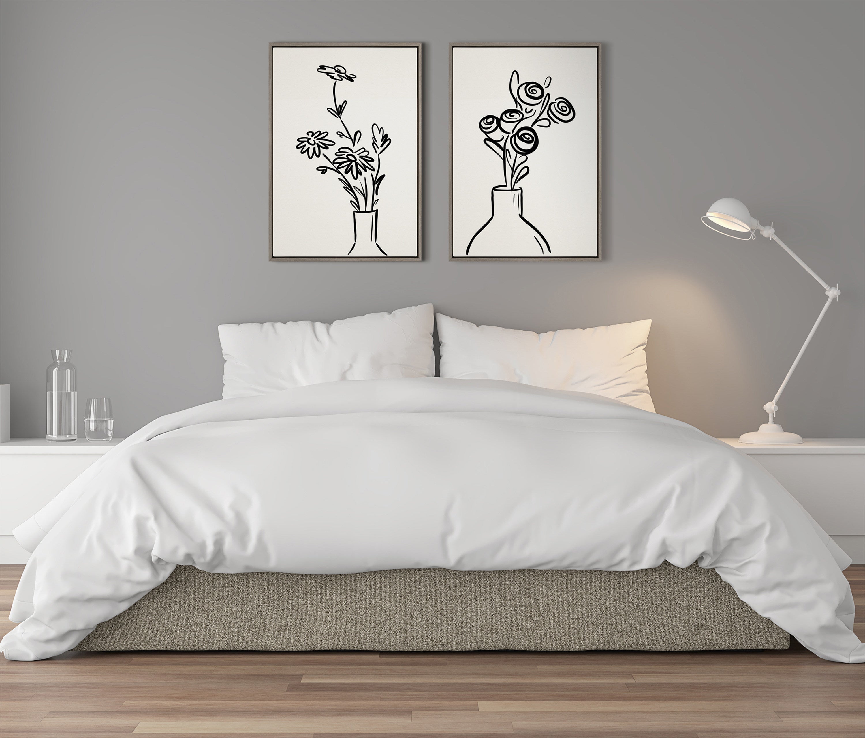 Sylvie Still Life Flowers in Vase Framed Canvas Set by The Creative Bunch Studio