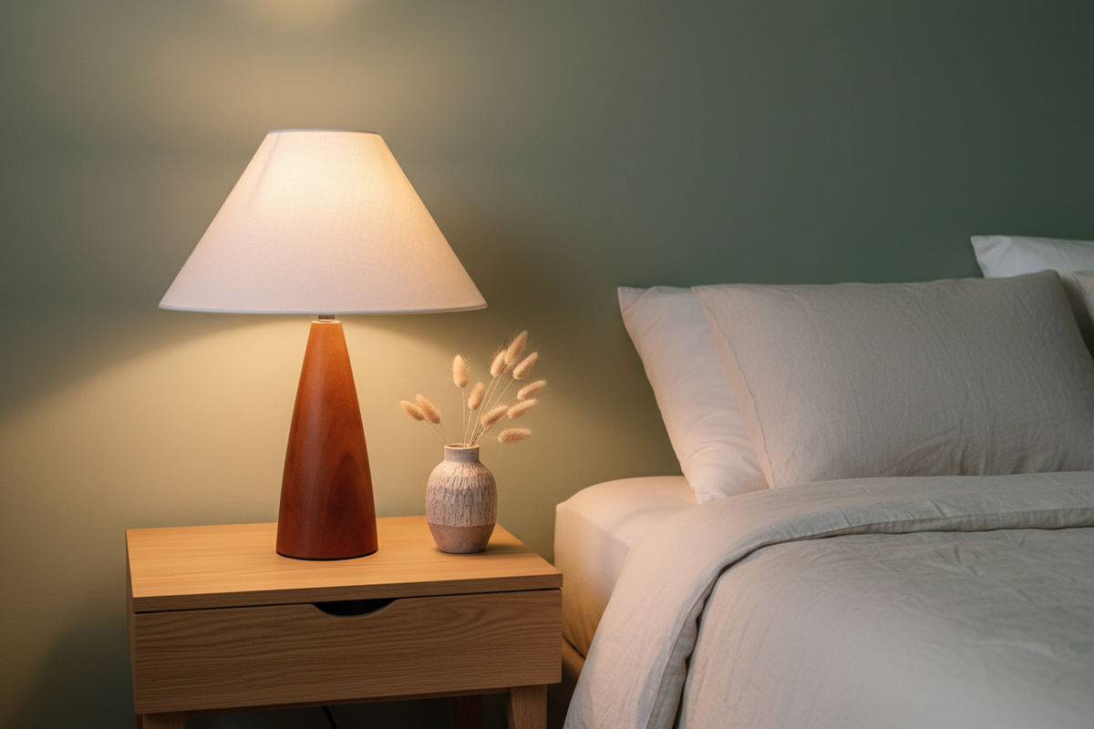 Solid Wood Table Lamp Classic Bedside Desk Lamp for Bedroom