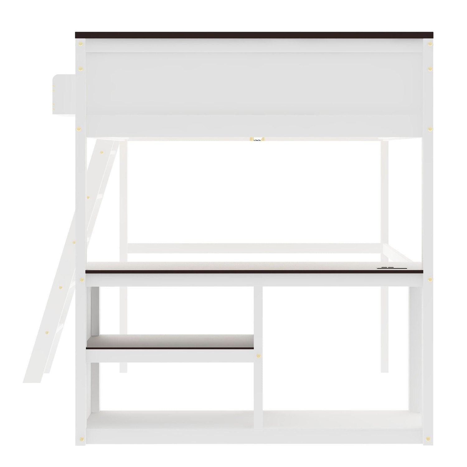 Queen Size Wood Loft Bed with Desk, Storage Box, USB Charging Station, White | Just Better Bunk Beds