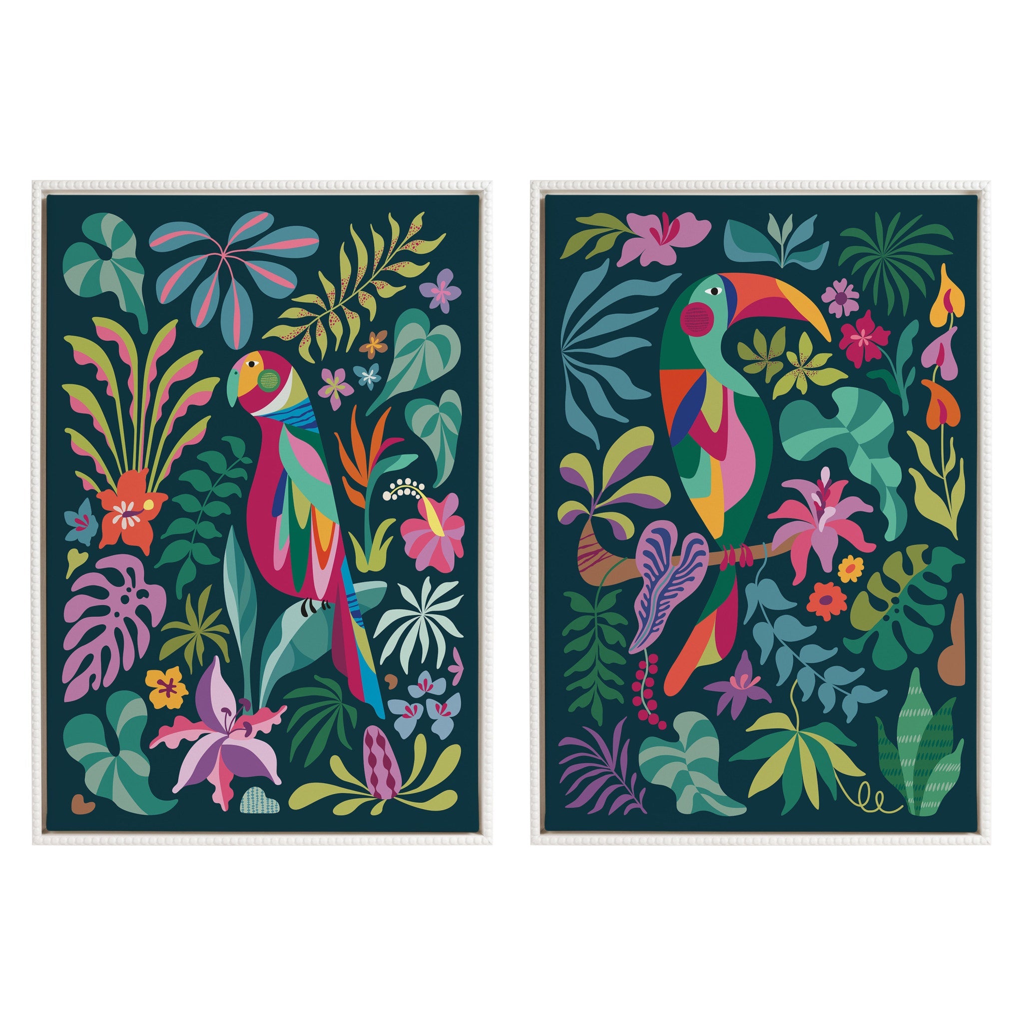 Sylvie Tropical Parrot and Tropical Toucan Framed Canvas Art Set by Rachel Lee