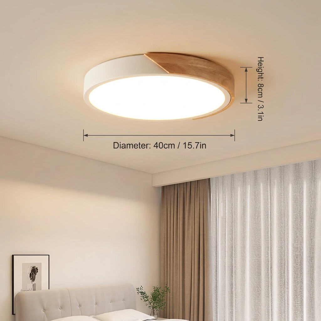 Nordic Wooden LED Ceiling Light Macaroon Round Flush Mount Lamp