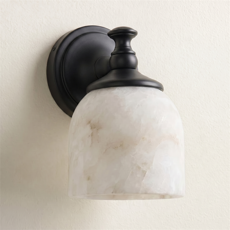 Vanity Glow Series | Brass Short Arm Wall Sconce with Milk Glass Dome for Bathroom