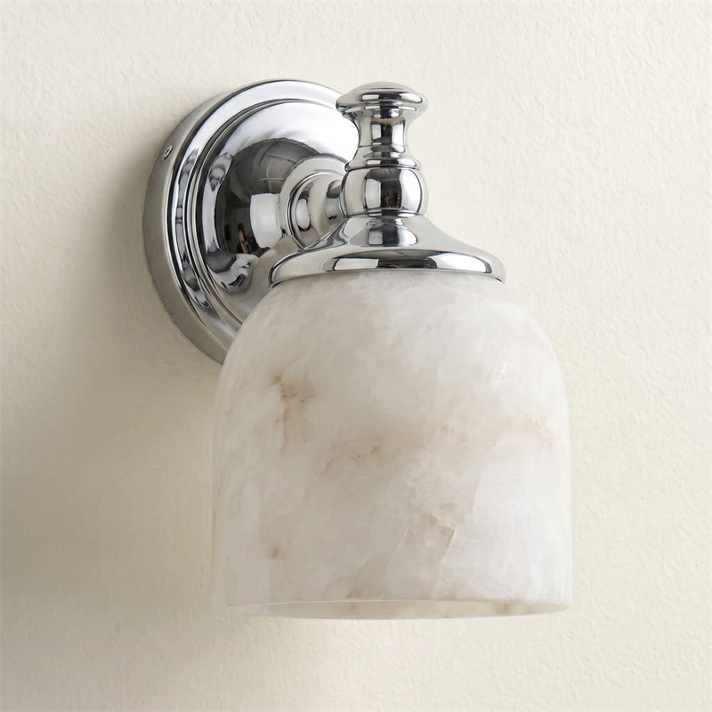 Vanity Glow Series | Brass Short Arm Wall Sconce with Milk Glass Dome for Bathroom
