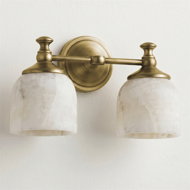 Vanity Glow Series | Brass Short Arm Wall Sconce with Milk Glass Dome for Bathroom