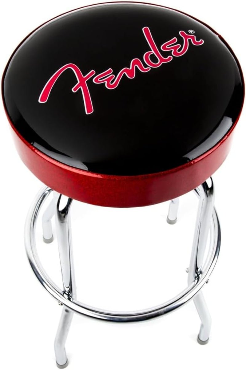 30 Inch Black Swivel Bar Stool With Red Sparkle Logo