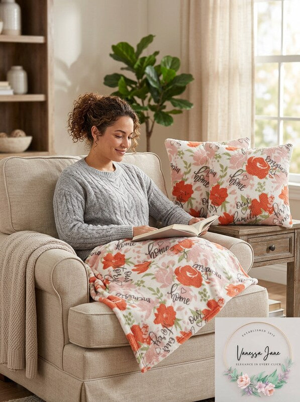 Infinity Home 3 PC Family Story Decorative Pillows and Throw Set