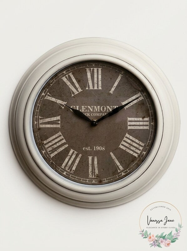 Patton Wall Decor 12 Inch Traditional White Wash Roman Numeral Clock