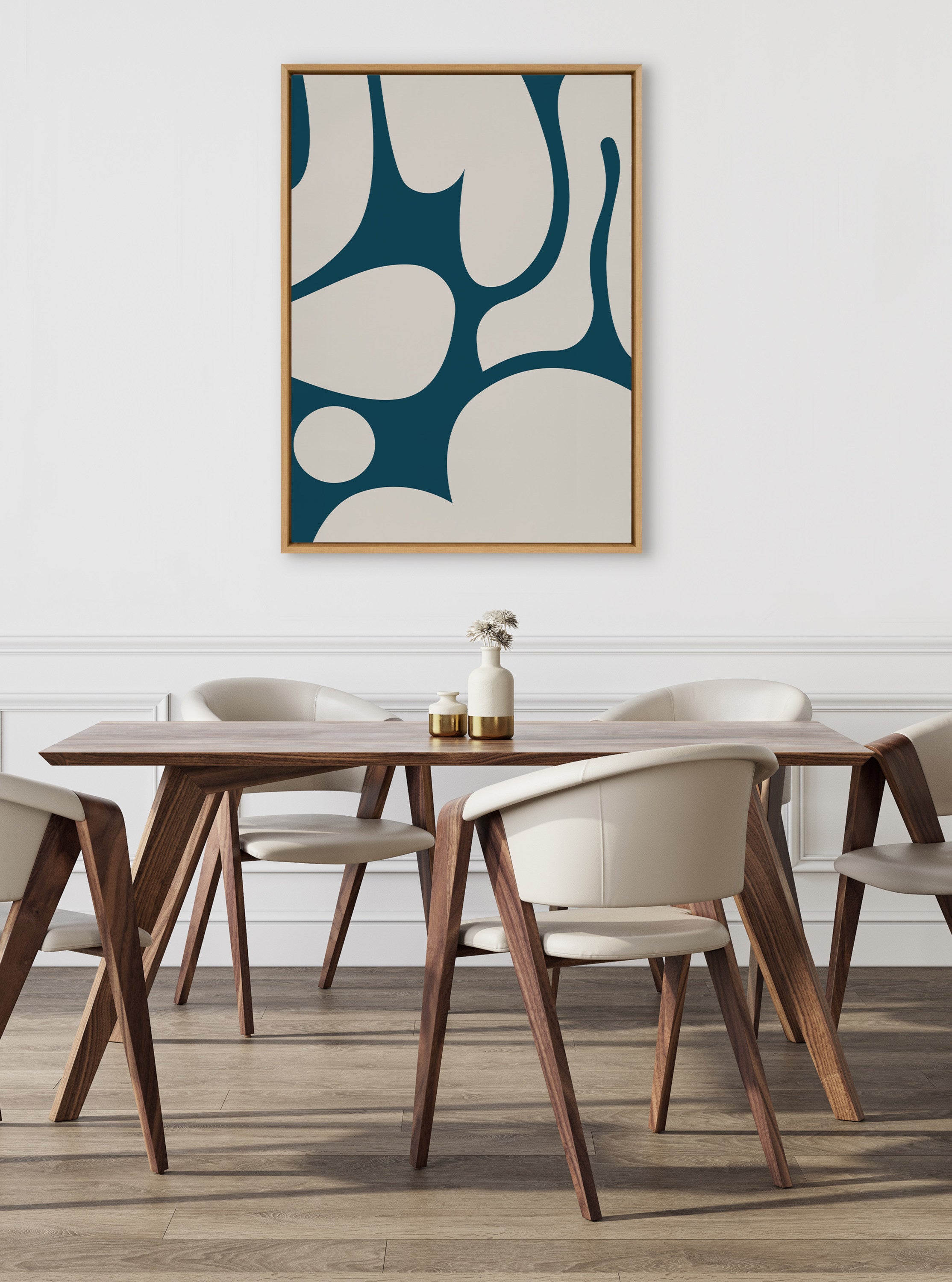 Sylvie Groovy Happy Abstract Dark Green Teal and Tan Framed Canvas by The Creative Bunch Studio