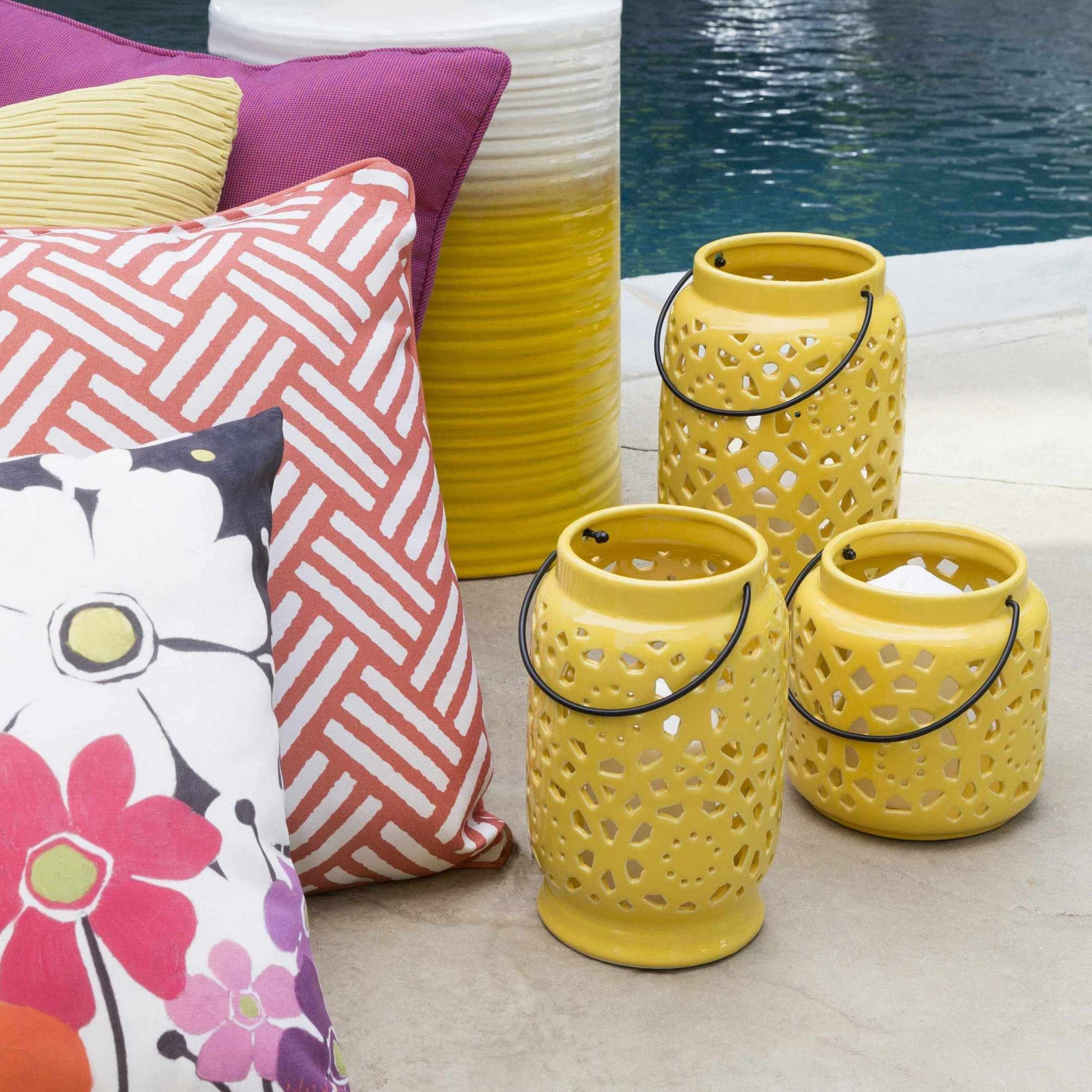 Jeiseyville Yellow Geometric Ceramic Lantern-1