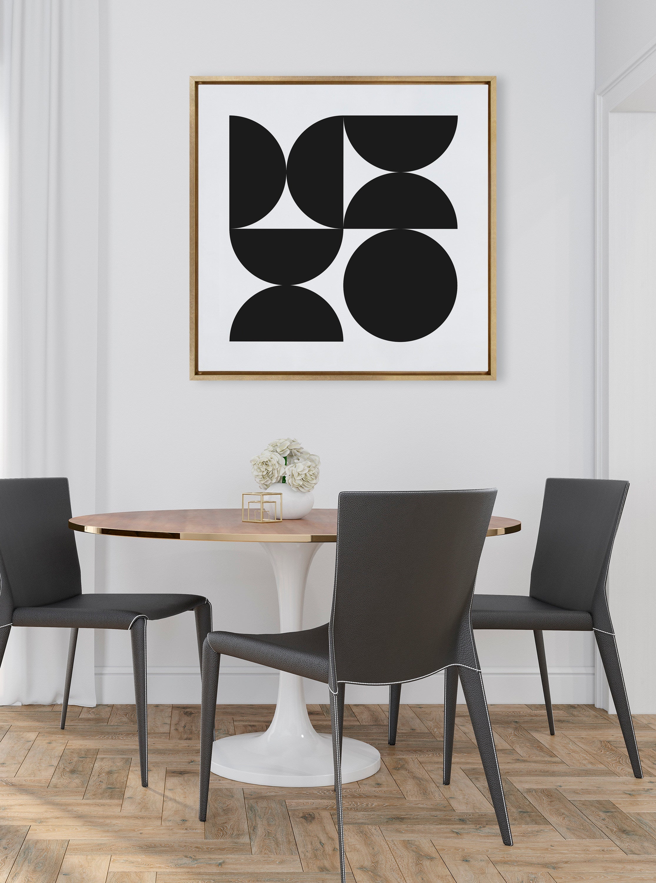 Sylvie Bold Vintage Geometric Black and White Framed Canvas by The Creative Bunch Studio