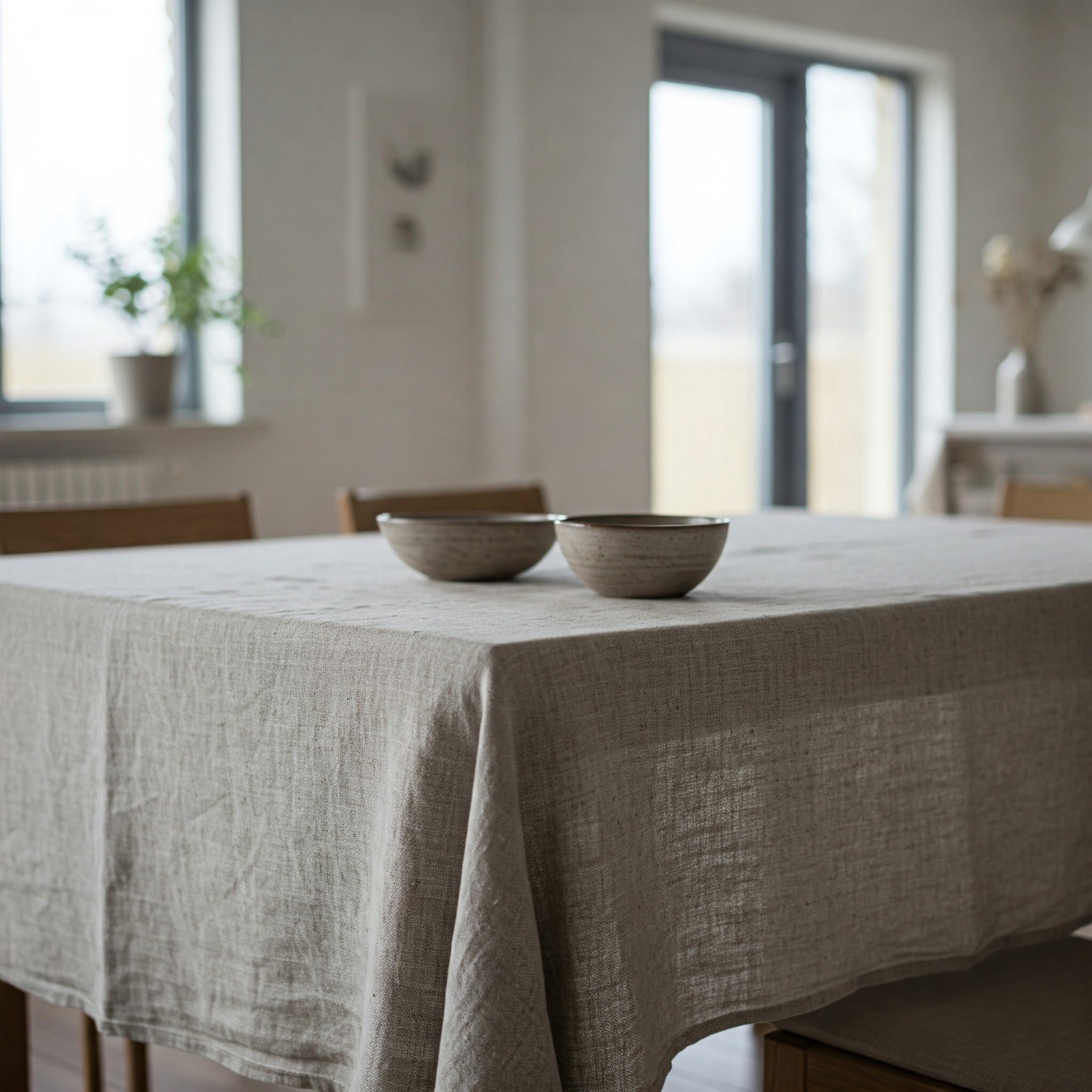 Natural Organic 100% Flax Linen Tablecloth UK - Undyed Rustic Table Cover for Home-1