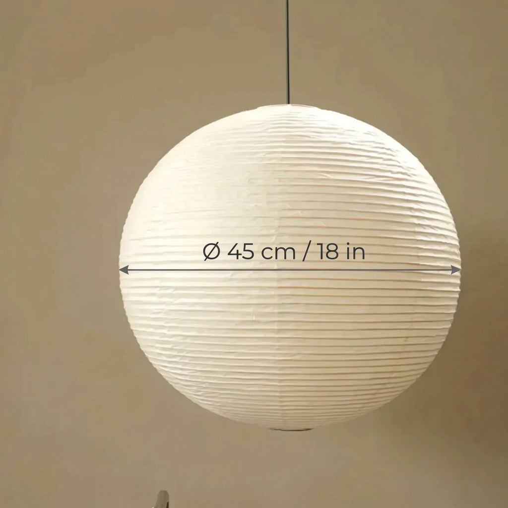 White Rice Paper Lantern Pendant Light with Even Ambient Glow | Japandi Ceiling Lamp