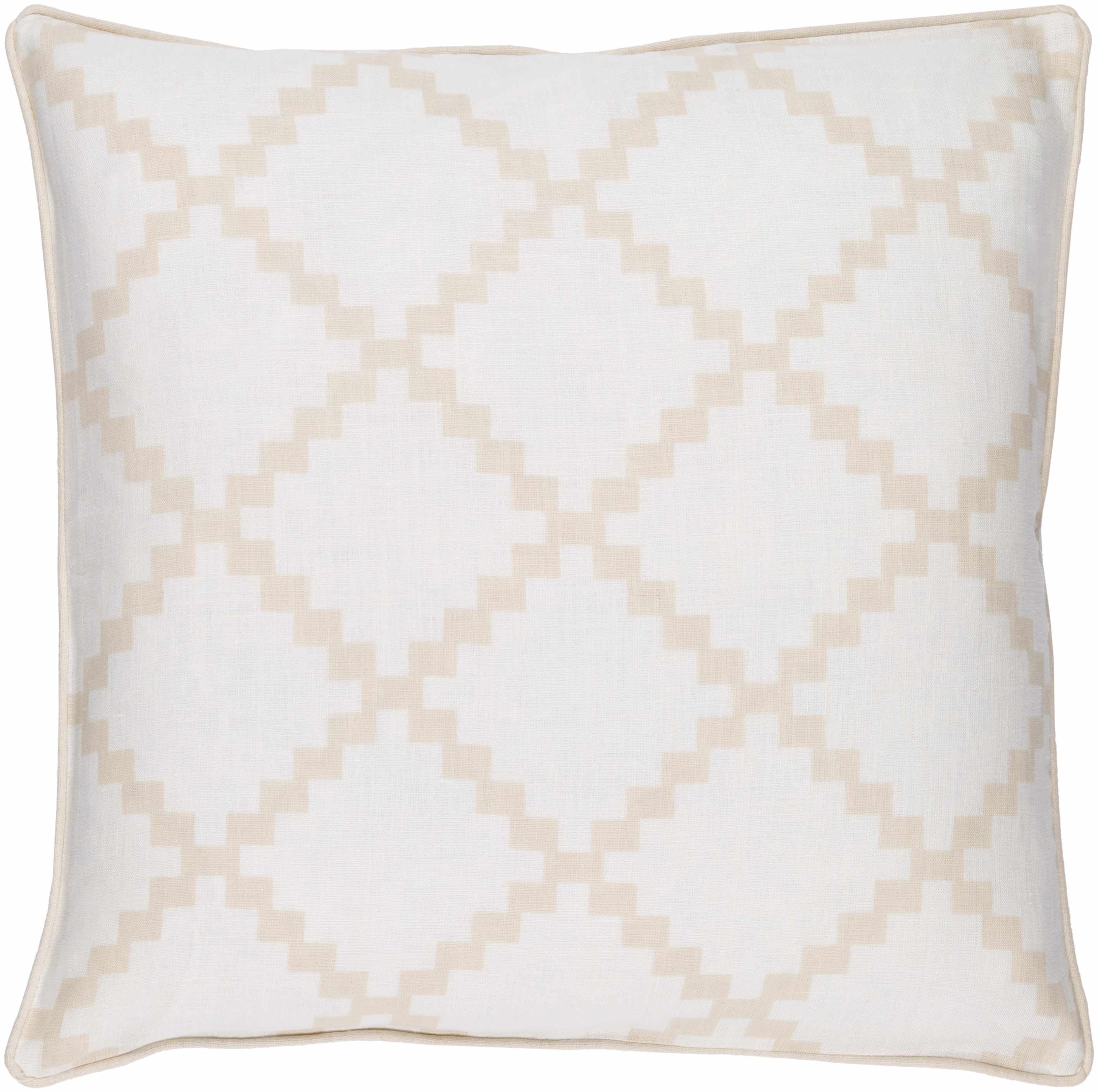 Artemas Beige Diamond White Throw Pillow - Clearance-0