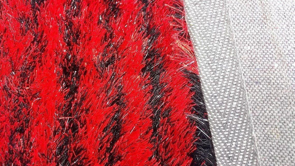 DaDa Bedding Shaggy Soft Rectangle Door Mat Bath Carpet Rug - 20" x 32", Striped Red & Black