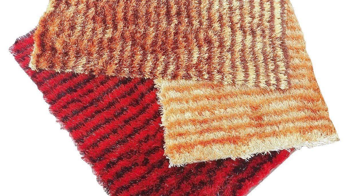 DaDa Bedding Shaggy Soft Rectangle Door Mat Bath Carpet Rug - 20" x 32", Striped Red & Black