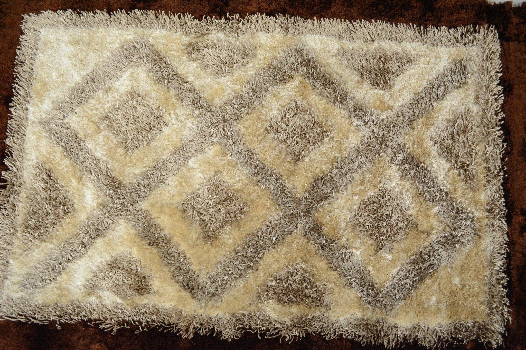DaDa Bedding Shaggy Soft Viscose Champagne Brown Geometric Diamond Large Area Carpet Rug