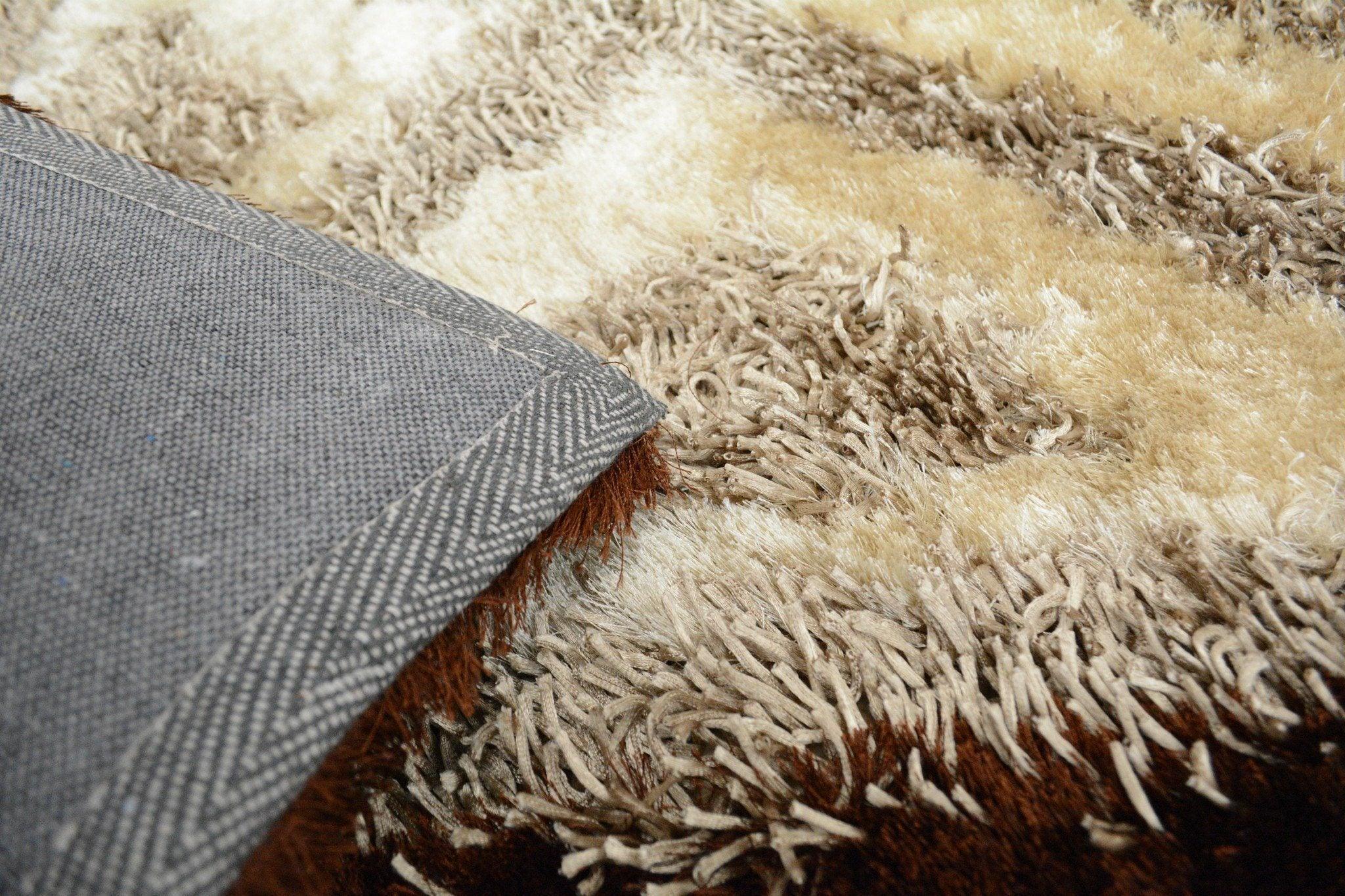 DaDa Bedding Shaggy Soft Viscose Champagne Brown Geometric Diamond Large Area Carpet Rug