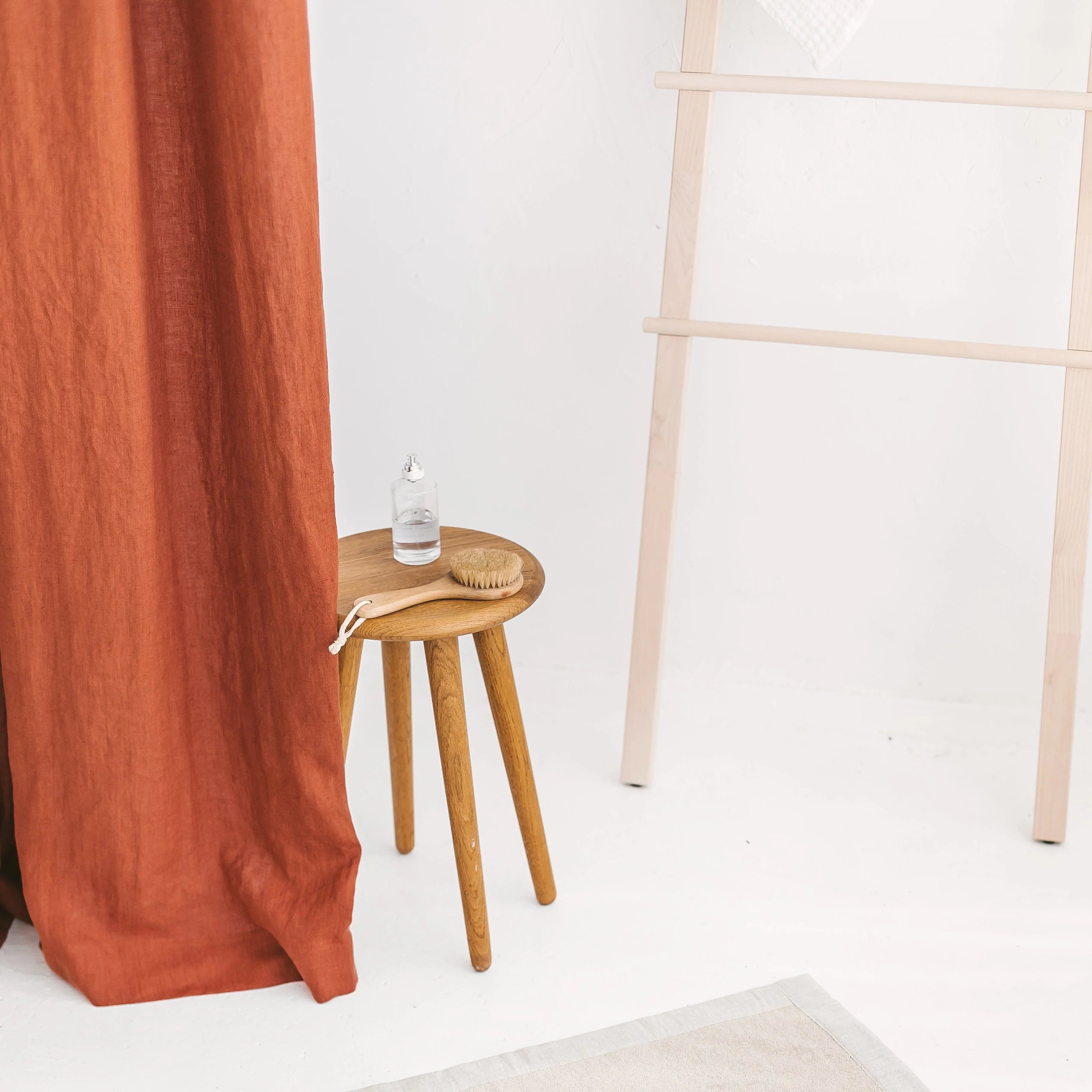 Pure Linen Shower Curtain - Rust Orange, Natural Textured Fabric, Breathable & Quick Dry, Elegant Bathroom Decor, Standard & Extended Sizes-2