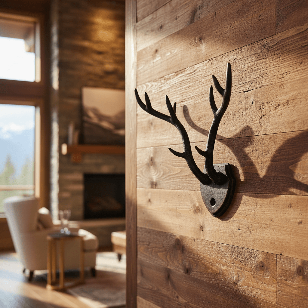 Rustic Antler Wall Hook with Shield Backplate