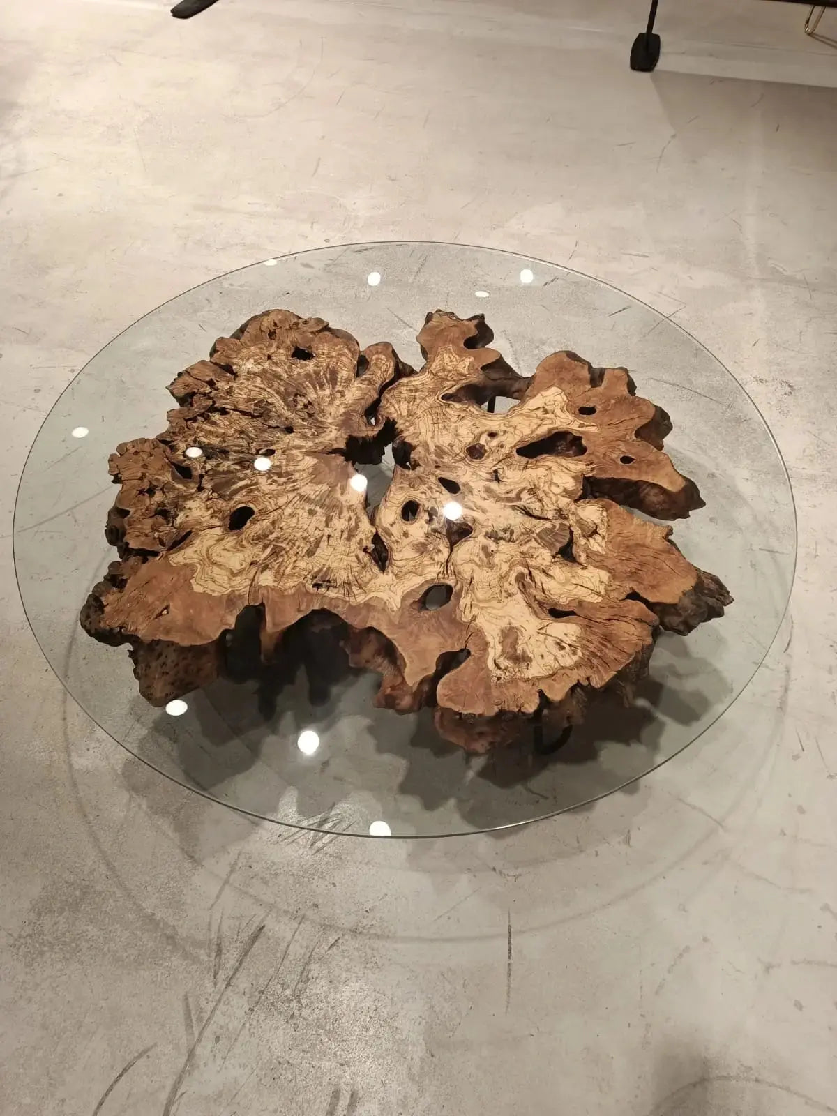 Olive Wood Rustic Coffee Table Featured Glass On Top