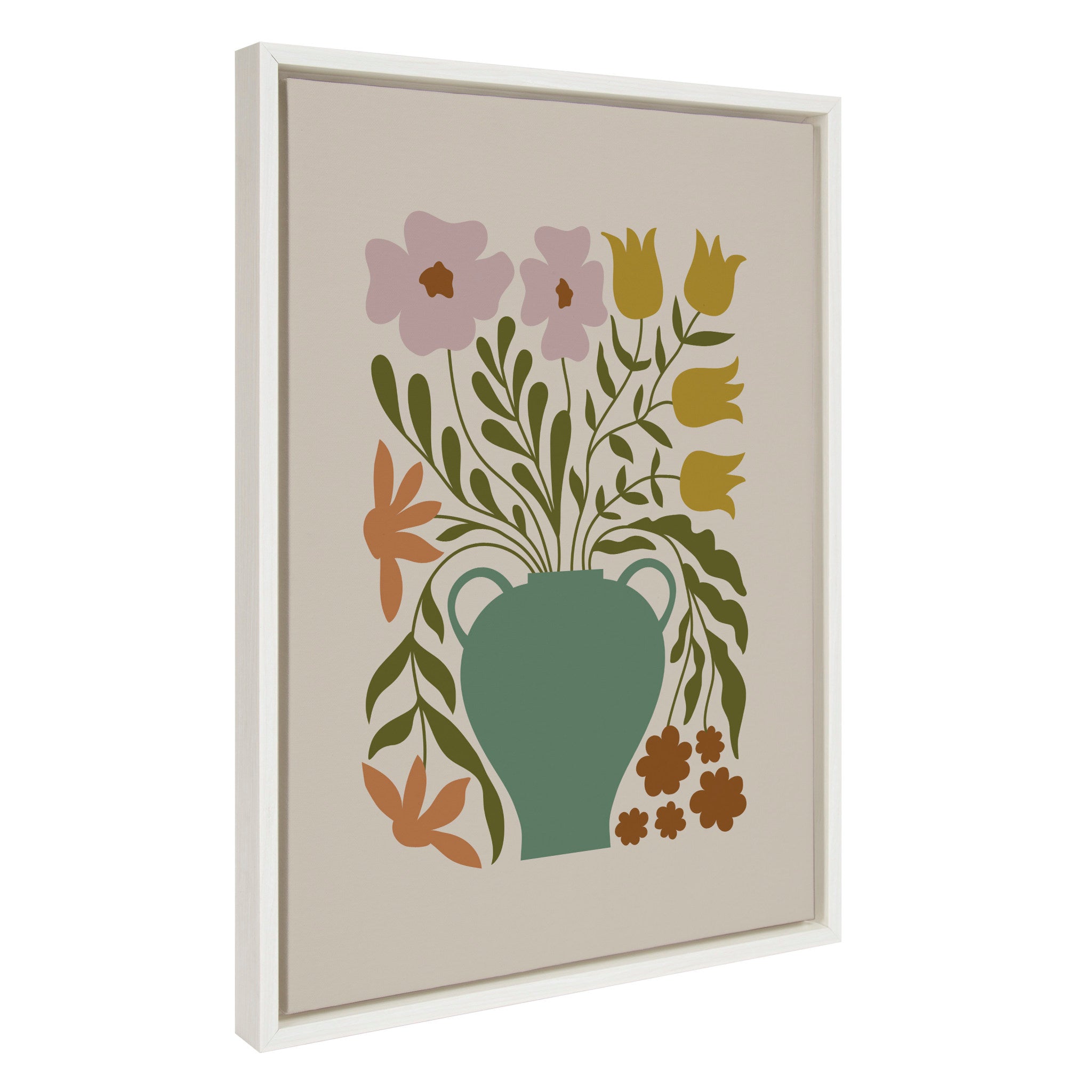 Sylvie Colorful Abstract Retro Floral Multicolored Framed Canvas by The Creative Bunch Studio