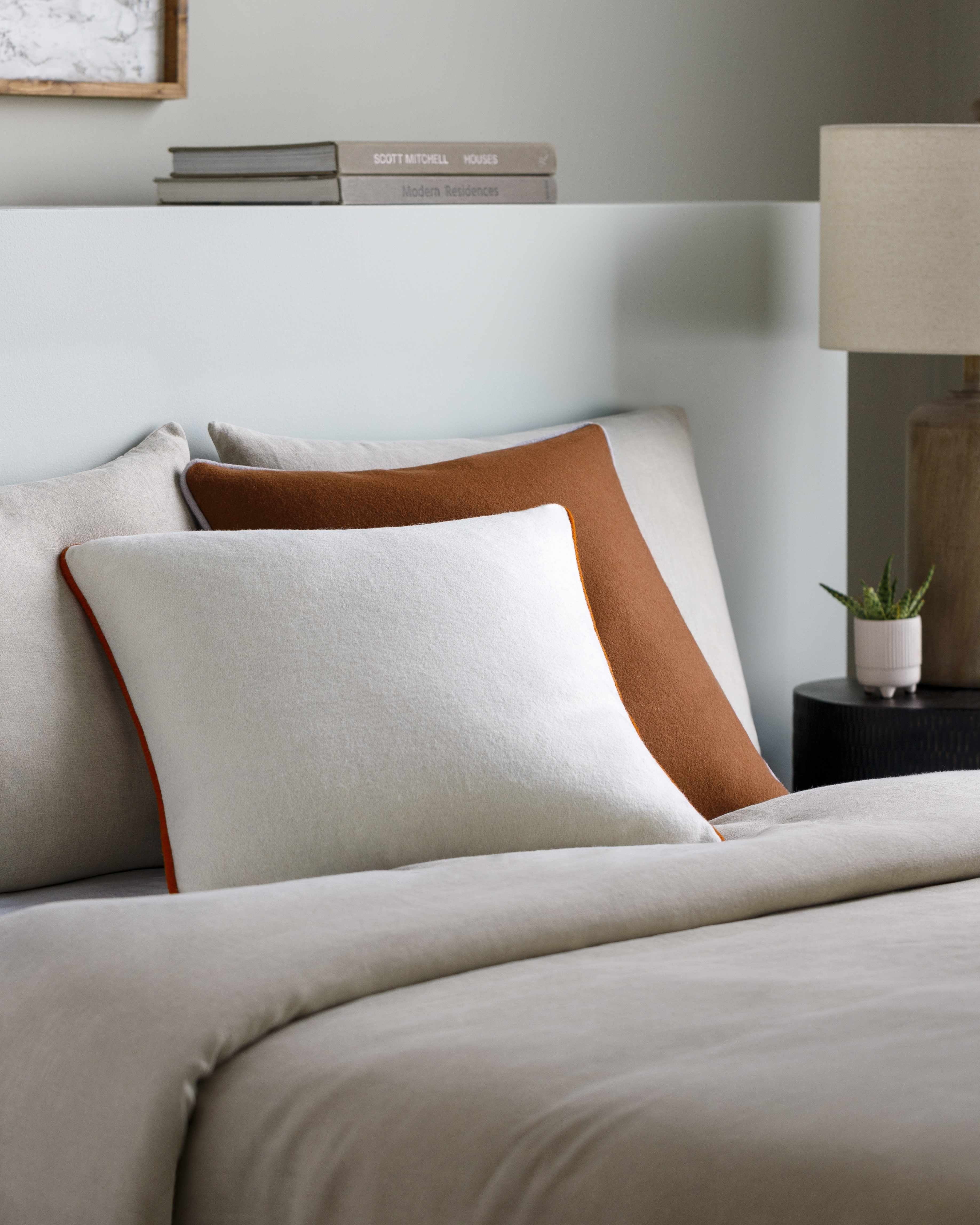 Rizzo Cream Orange Trim Wool Throw Pillow-0