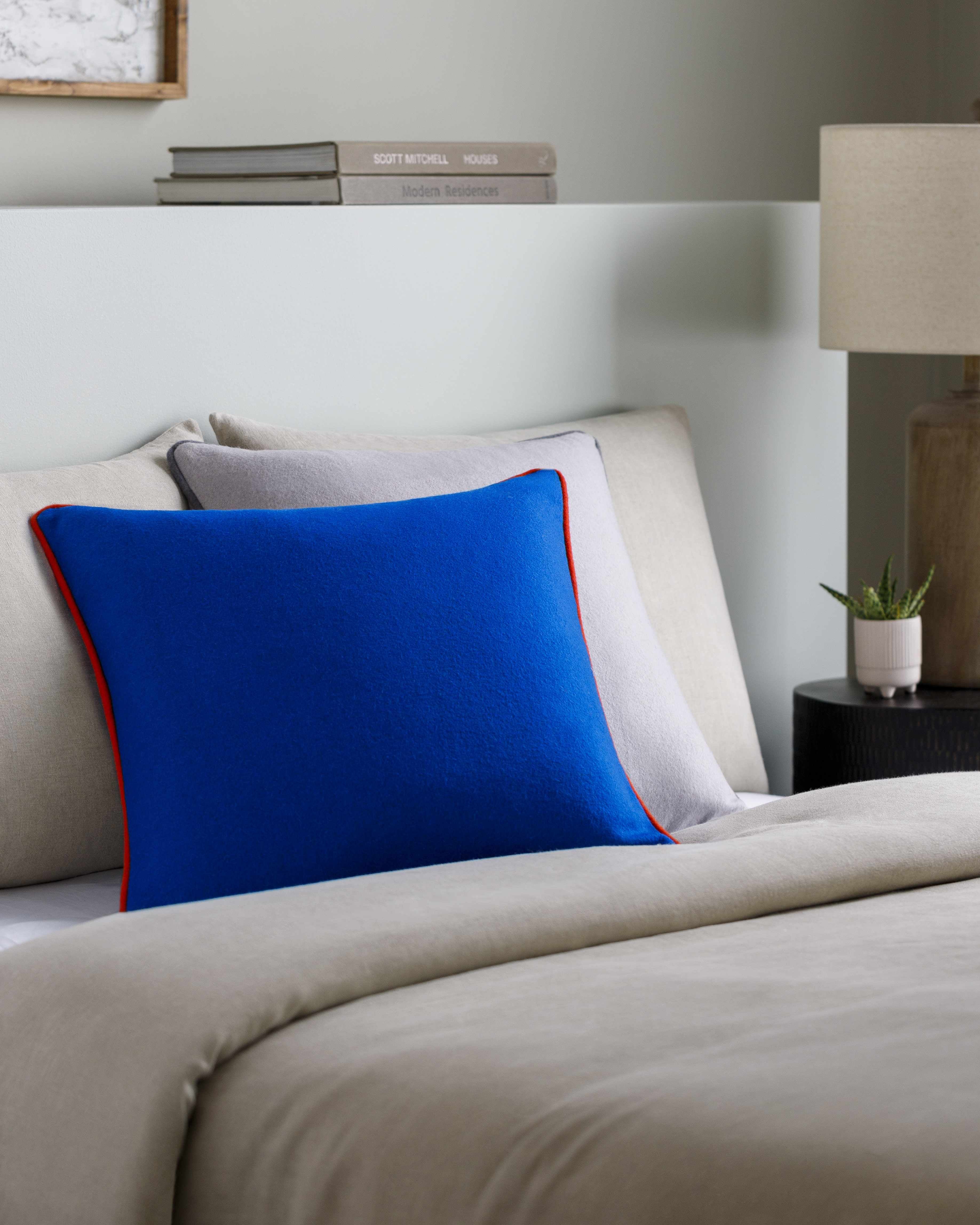 Rizzo Blue Orange Trim Wool Throw Pillow-0