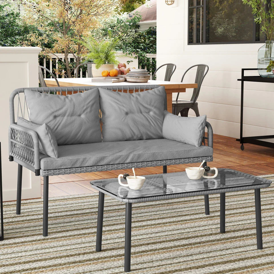 2 Piece Wicker Outdoor Patio Couch Set